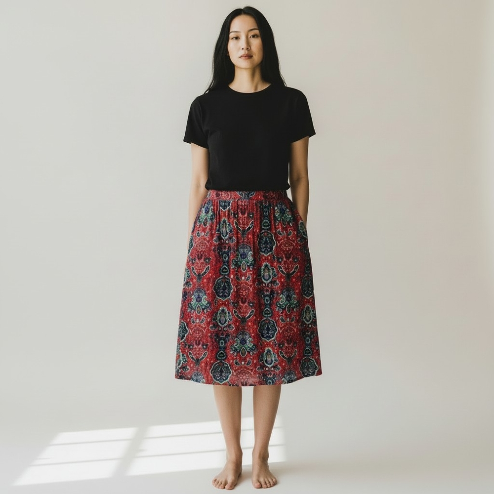 Vintage  Paisley Floral Midi Skirt Pockets Women's Size 34 LARGE